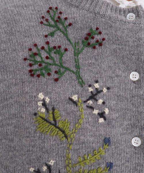 アトリエドゥサボン　ネパールハンドニット　カーディガン　グレー　花柄　刺繍　F AMBIDEX Store 〇花の咲く散歩道 ハンドニットカーディガン (F チャ