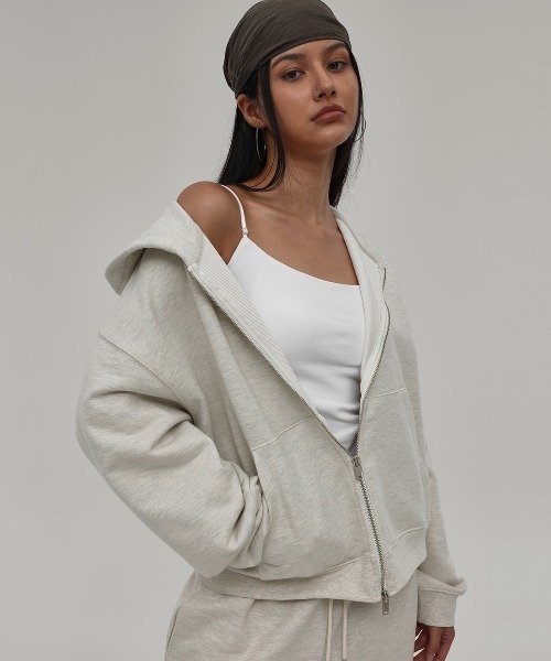 BLACKUP（ブラックアップ）の「[B-BASIC] ヘビースウェットフードジップアップ（パーカー・レディース・グレー/ブラック/オートミール/ホワイト系その他・ONESIZE）」の5枚目の写真