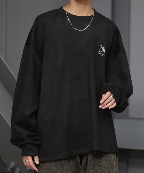 Anchor Smith（アンカー スミス）の「ワンポイント刺繍ビッグシルエットブラッシュドプルオーバー（Tシャツ/カットソー・メンズ・ブラック系/ライトグレー系/ライトグレー/ブラック/アイボリー/ブルー系・L/M）」の3枚目の写真
