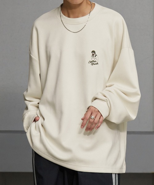 Anchor Smith（アンカー スミス）の「ワンポイント刺繍ビッグシルエットブラッシュドプルオーバー（Tシャツ/カットソー・メンズ・ブラック系/ライトグレー系/ライトグレー/ブラック/アイボリー/ブルー系・L/M）」の2枚目の写真