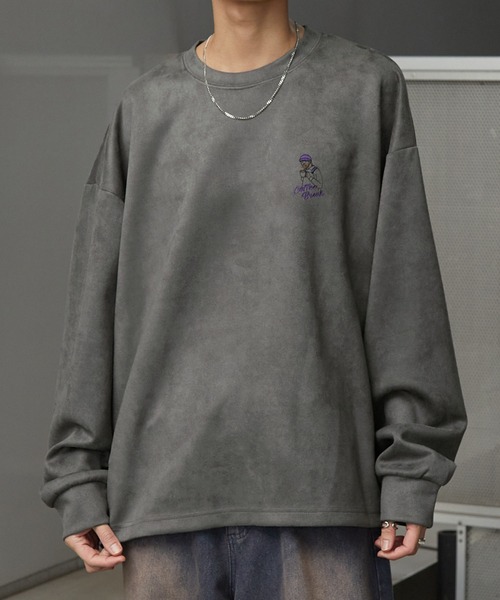 Anchor Smith（アンカー スミス）の「ワンポイント刺繍ビッグシルエットブラッシュドプルオーバー（Tシャツ/カットソー・メンズ・ブラック系/ライトグレー系/ライトグレー/ブラック/アイボリー/ブルー系・L/M）」の4枚目の写真