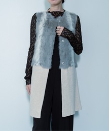 TEVALT | ラウンドネックラインプリント　ラビットファー　ニットジレ(ベスト)