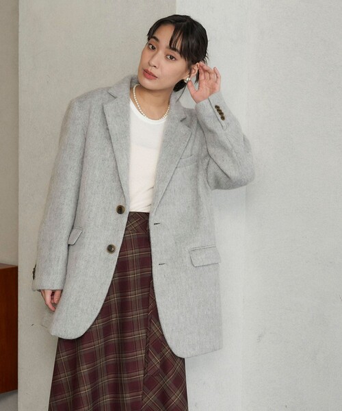 FREAK'S STORE（フリークスストア）の「FREAK’S STORE/フリークスストア The Yarn. シャギージャケット/チェック オーバーサイズジャケットコート（チェスターコート・レディース・その他/グレー・ﾌﾘ-）」の8枚目の写真