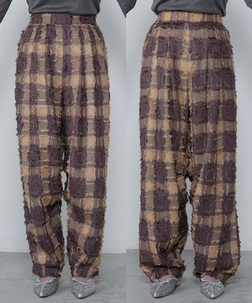 セール】Fringe plaid jacquard cocoon pants / ジャガード
