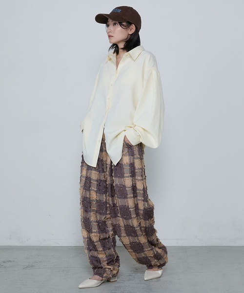 セール】Fringe plaid jacquard cocoon pants / ジャガード セール】Fringe plaid jacquard cocoon pants / ジャガード