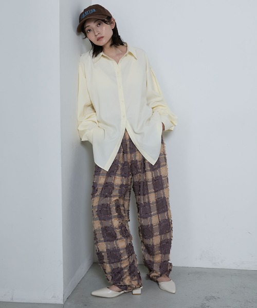 セール】Fringe plaid jacquard cocoon pants / ジャガード
