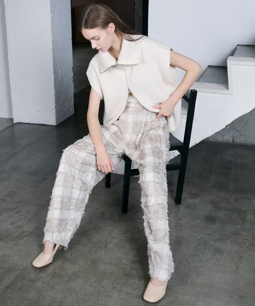 セール】Fringe plaid jacquard cocoon pants / ジャガード