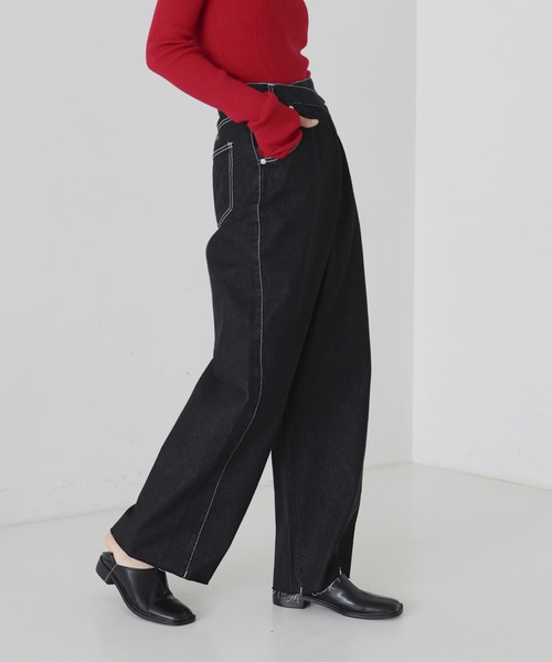 hellam（へラム）の「デニムラップカーブパンツ（デニムパンツ・レディース・ブラック/グレー・SMALL/MEDIUM）」の3枚目の写真