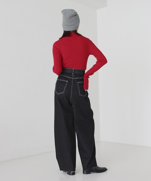 hellam（へラム）の「デニムラップカーブパンツ（デニムパンツ・レディース・ブラック/グレー・SMALL/MEDIUM）」の5枚目の写真