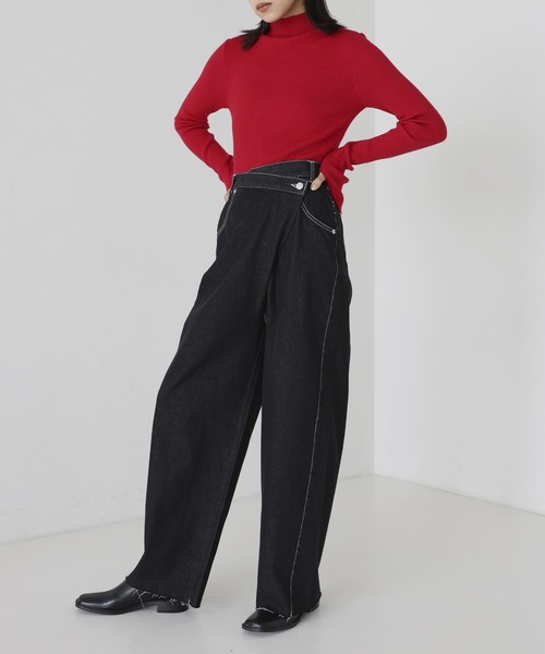 hellam（へラム）の「デニムラップカーブパンツ（デニムパンツ・レディース・ブラック/グレー・SMALL/MEDIUM）」の6枚目の写真