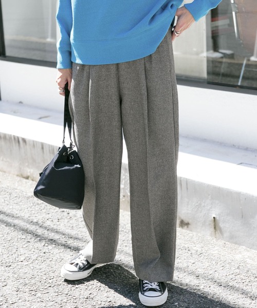 FORK&SPOON（フォークアンドスプーン）の「FORK&SPOON　ウールライクツイルイージーパンツ（その他パンツ・レディース・ブラック/チャコールグレー/ライトグレー・1/2）」の3枚目の写真