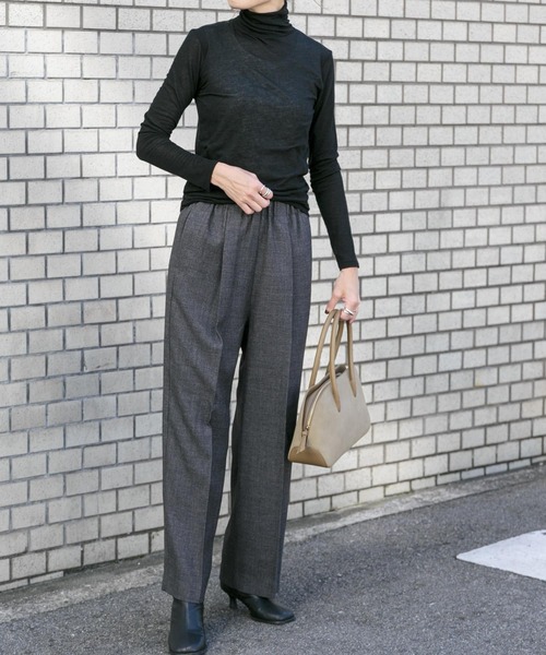 FORK&SPOON（フォークアンドスプーン）の「FORK&SPOON　ウールライクツイルイージーパンツ（その他パンツ・レディース・ブラック/チャコールグレー/ライトグレー・1/2）」の9枚目の写真