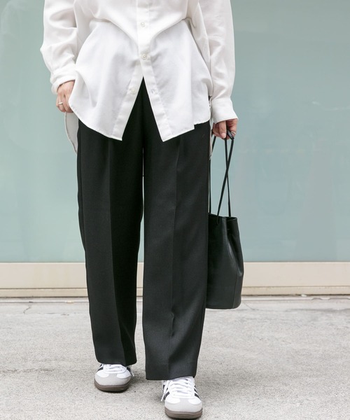 FORK&SPOON（フォークアンドスプーン）の「FORK&SPOON　ウールライクツイルイージーパンツ（その他パンツ・レディース・ブラック/チャコールグレー/ライトグレー・1/2）」の12枚目の写真