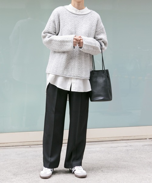 FORK&SPOON（フォークアンドスプーン）の「FORK&SPOON　ウールライクツイルイージーパンツ（その他パンツ・レディース・ブラック/チャコールグレー/ライトグレー・1/2）」の19枚目の写真