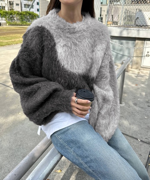 andme(アンドミー)の「配色シャギー起毛ショート丈ニットトップス(ニット/セーター・レディース・ベージュ系その他/グレー系その他/ブラウン系その他・M)」の15枚目の写真