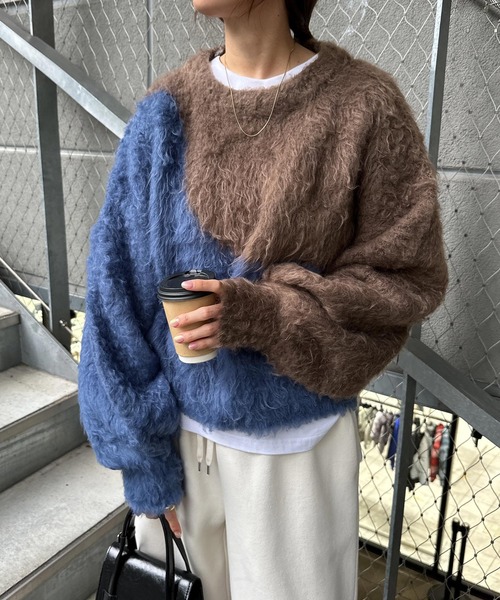 andme(アンドミー)の「配色シャギー起毛ショート丈ニットトップス(ニット/セーター・レディース・ベージュ系その他/グレー系その他/ブラウン系その他・M)」の21枚目の写真