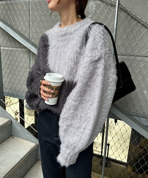 andme(アンドミー)の「配色シャギー起毛ショート丈ニットトップス(ニット/セーター・レディース・ベージュ系その他/グレー系その他/ブラウン系その他・M)」の10枚目の写真