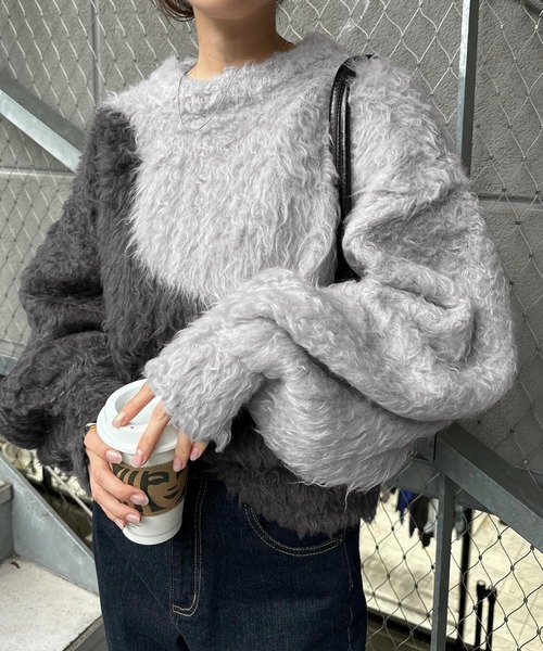 andme(アンドミー)の「配色シャギー起毛ショート丈ニットトップス(ニット/セーター・レディース・ベージュ系その他/グレー系その他/ブラウン系その他・M)」の11枚目の写真