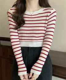 ボーダー柄ニットトップス