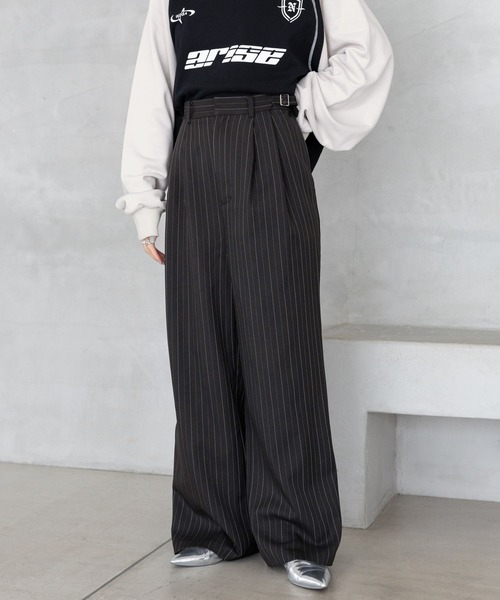 RAGEBLUE（レイジブルー）の「サイドベルト付/TRドレープワイドスラックス（スラックス・レディース・ブラウン/ブラック/グレー・FREE）」の2枚目の写真