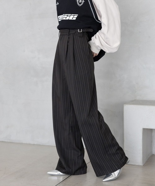 RAGEBLUE（レイジブルー）の「サイドベルト付/TRドレープワイドスラックス（スラックス・レディース・ブラウン/ブラック/グレー・FREE）」の7枚目の写真