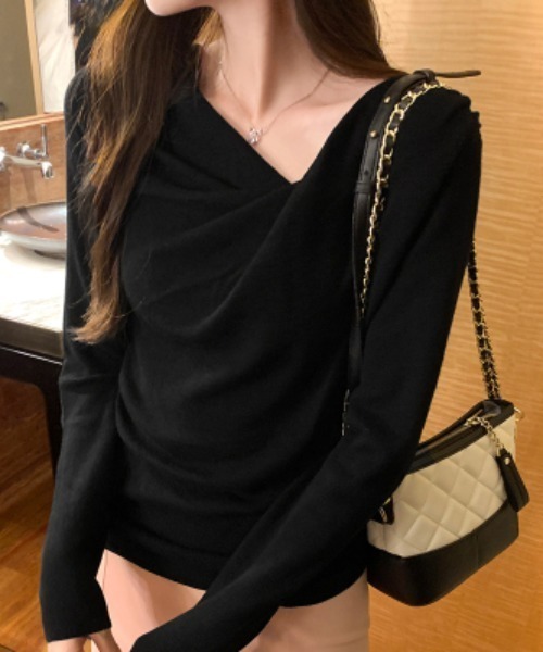 N.s(エヌドットエス)の「アシメデザインニットトップス(Tシャツ/カットソー・レディース・ピンク/ブラック/ブルー/ベージュ・M/S/L)」の7枚目の写真
