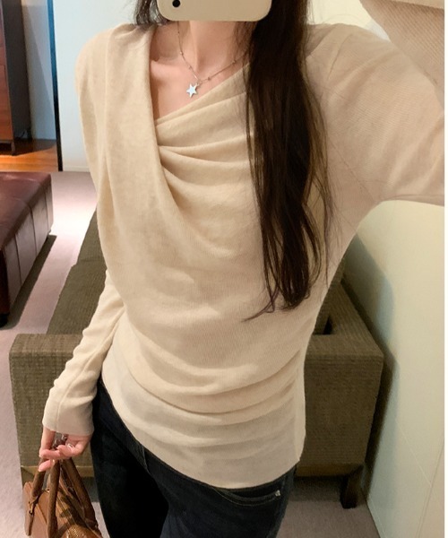 N.s(エヌドットエス)の「アシメデザインニットトップス(Tシャツ/カットソー・レディース・ピンク/ブラック/ブルー/ベージュ・M/S/L)」の11枚目の写真
