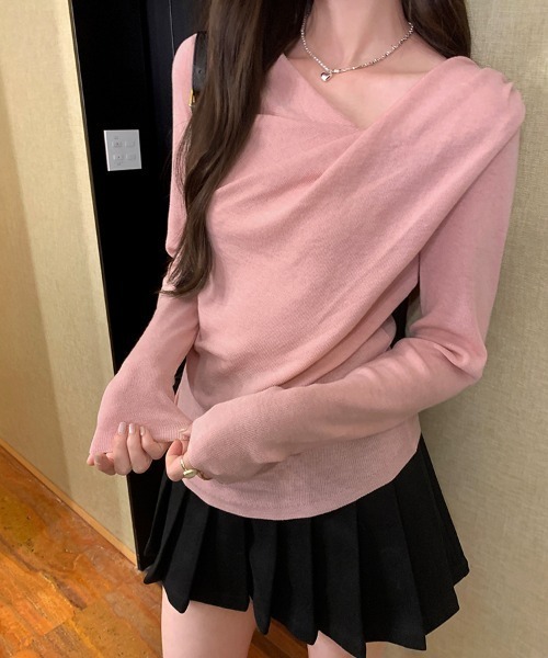N.s(エヌドットエス)の「アシメデザインニットトップス(Tシャツ/カットソー・レディース・ピンク/ブラック/ブルー/ベージュ・M/S/L)」の12枚目の写真