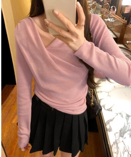 N.s(エヌドットエス)の「アシメデザインニットトップス(Tシャツ/カットソー・レディース・ピンク/ブラック/ブルー/ベージュ・M/S/L)」の13枚目の写真