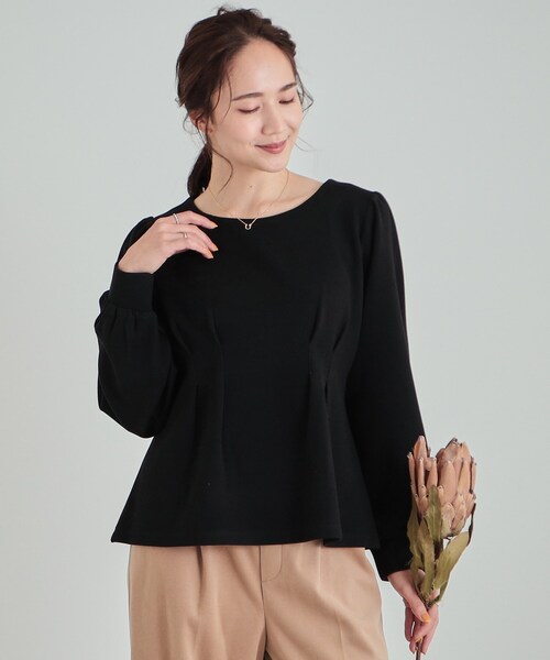 DRESKIP(ドレスキップ)の「◆ウエストタックで綺麗にくびれる 起毛ペプラムトップス(Tシャツ/カットソー・レディース・ライトブルー/ブラック/ナチュラル・01/04/02/03)」の2枚目の写真