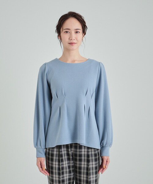DRESKIP(ドレスキップ)の「◆ウエストタックで綺麗にくびれる 起毛ペプラムトップス(Tシャツ/カットソー・レディース・ライトブルー/ブラック/ナチュラル・01/04/02/03)」の6枚目の写真
