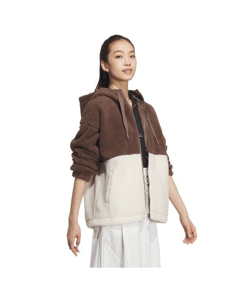 adidas（アディダス）の「アディダス adidas BOA ルーズフィット フルジップジャケット（パーカー・レディース・ベージュ/ブラウン・S/M/L/XL）」の6枚目の写真