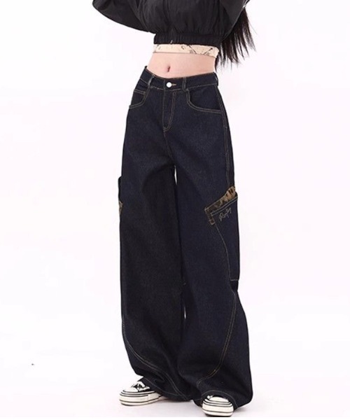 SHEENA（シーナ）の「レオパード柄アクセントポケットデニムカーブパンツ/ワイドパンツ（デニムパンツ・レディース・インディゴブルー・S/M/L）」の6枚目の写真