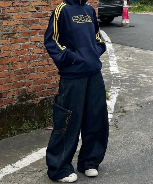 SHEENA（シーナ）の「レオパード柄アクセントポケットデニムカーブパンツ/ワイドパンツ（デニムパンツ・レディース・インディゴブルー・S/M/L）」の9枚目の写真