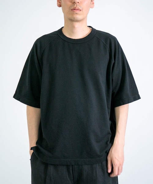 RINEN（リネン）の「[RINEN ] スーピマインレイ 半袖ラグランクルーネック（Tシャツ/カットソー・メンズ・ホワイト/ブラック・3/2）」の2枚目の写真