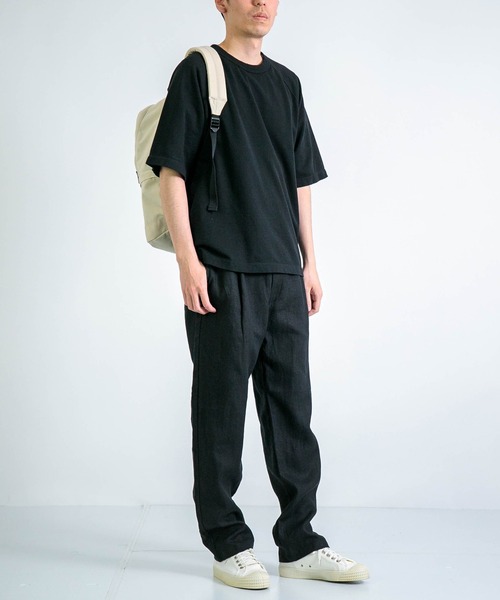 RINEN（リネン）の「[RINEN ] スーピマインレイ 半袖ラグランクルーネック（Tシャツ/カットソー・メンズ・ホワイト/ブラック・3/2）」の5枚目の写真