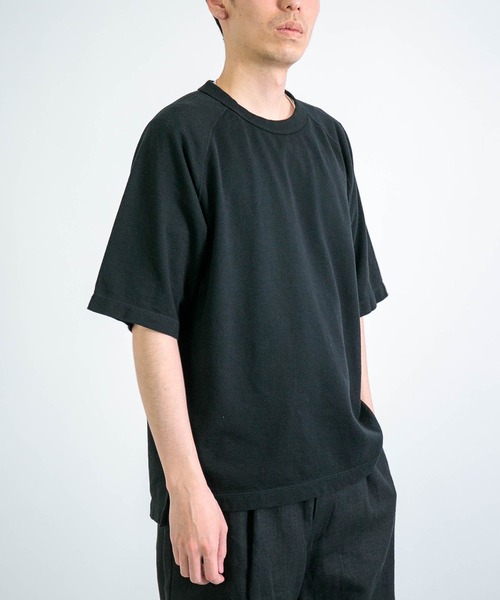 RINEN（リネン）の「[RINEN ] スーピマインレイ 半袖ラグランクルーネック（Tシャツ/カットソー・メンズ・ホワイト/ブラック・3/2）」の3枚目の写真