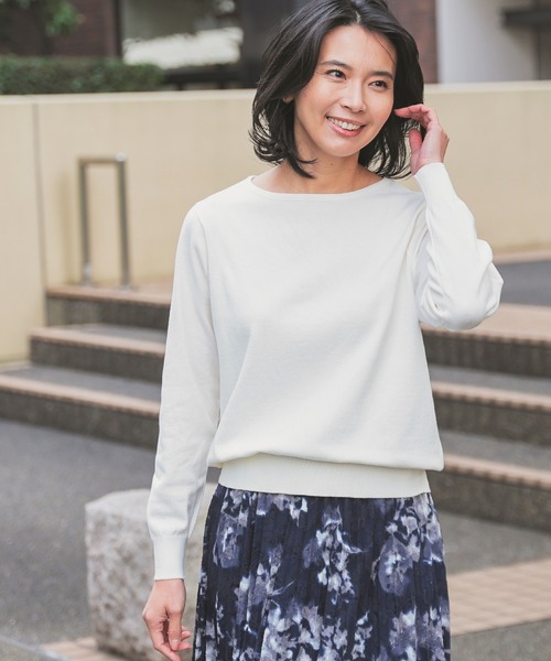 GLACIER lusso(グラシアルッソ)の「ボートネックニット(ニット/セーター・レディース・ホワイト×ライム/ブラック/アイボリー/ホワイト×ブルー/ホワイト×ブラック・L/LL/M/S)」の2枚目の写真