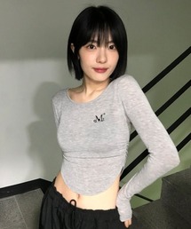 【日本未発売/WEB限定】MUCENT(ムセント)/Uネック 裾ラウンド サイドシャーリング カットソー/Four Seasons See-through Signature Logo Yu-neck Shirring Tee