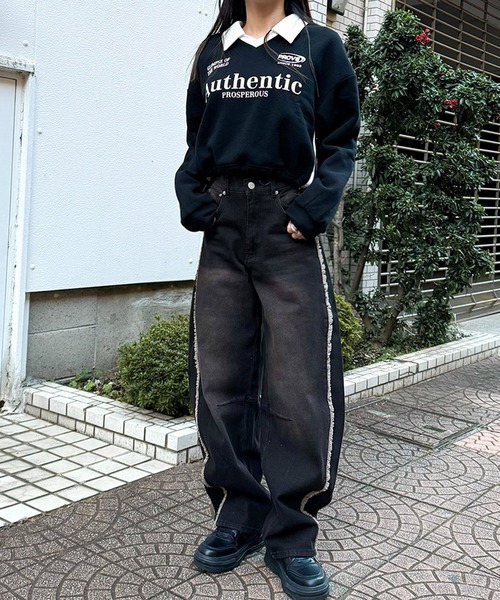 GORGE(ゴージ)の「《サイドフリンジ×ワイドバレル》レディース デニムパンツ 体型カバー 春夏秋冬(デニムパンツ・レディース・ブラック系その他/グリーン系その他/インディゴブルー/サックスブルー・F)」の13枚目の写真