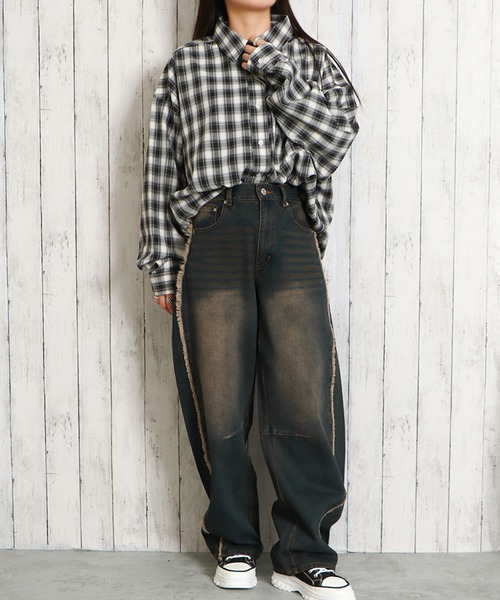 GORGE(ゴージ)の「《サイドフリンジ×ワイドバレル》レディース デニムパンツ 体型カバー 春夏秋冬(デニムパンツ・レディース・ブラック系その他/グリーン系その他/インディゴブルー/サックスブルー・F)」の11枚目の写真