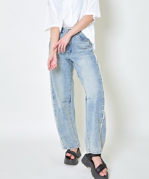 GORGE(ゴージ)の「《サイドフリンジ×ワイドバレル》レディース デニムパンツ 体型カバー 春夏秋冬(デニムパンツ・レディース・ブラック系その他/グリーン系その他/インディゴブルー/サックスブルー・F)」の15枚目の写真