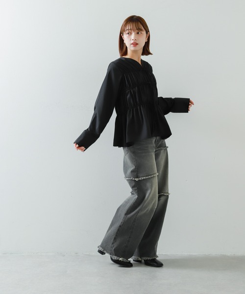 SENSE OF PLACE by URBAN RESEARCH（センスオブプレイスバイアーバンリサーチ）の「リボンディテールブラウス（シャツ/ブラウス・レディース・ブラック/ライトブルー/オフホワイト・ONE）」の9枚目の写真