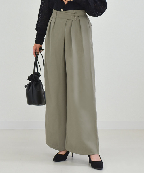 DAY CLOSET(デイ クローゼット)の「【2WAY/穿くだけスラリ】クロス風きれいめエフォートレス ワイドタックパンツ レディース(スラックス・レディース・ライトグレー/ネイビー/ライトオリーブ/ベージュ/ブラック・L/M)」の4枚目の写真