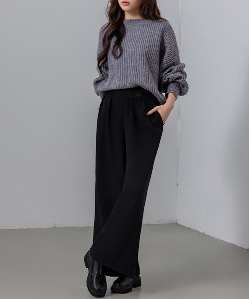 DAY CLOSET(デイ クローゼット)の「【2WAY/穿くだけスラリ】クロス風きれいめエフォートレス ワイドタックパンツ レディース(スラックス・レディース・ライトグレー/ネイビー/ライトオリーブ/ベージュ/ブラック・L/M)」の9枚目の写真