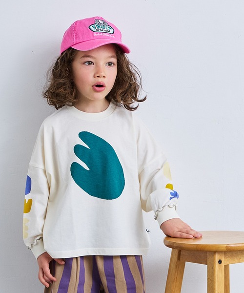 MARKEY'S（マーキーズ）の「ソデリブビックロンT（Tシャツ/カットソー・キッズ・オフホワイト/イエロー/アイボリー/グレー・100/120/110/90/140/130）」の2枚目の写真