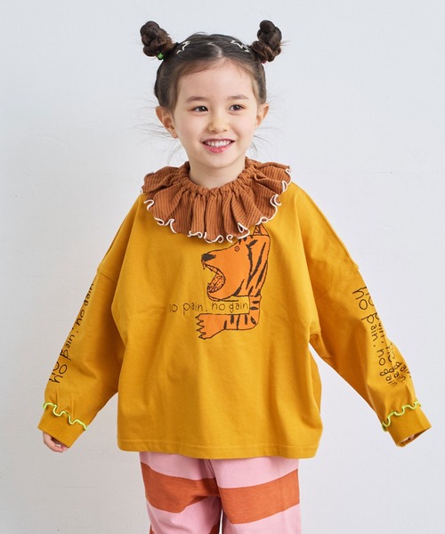 MARKEY'S（マーキーズ）の「ソデリブビックロンT（Tシャツ/カットソー・キッズ・オフホワイト/イエロー/アイボリー/グレー・100/120/110/90/140/130）」の4枚目の写真