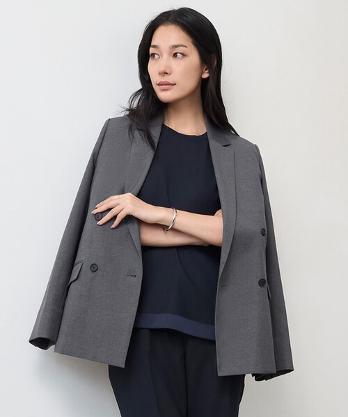 ICB(アイシービー)の「LooseWeave ダブルブレストジャケット(テーラードジャケット・レディース・黄土色系/グレー系/ライトイエロー系・48/46/44/42/40)」の2枚目の写真