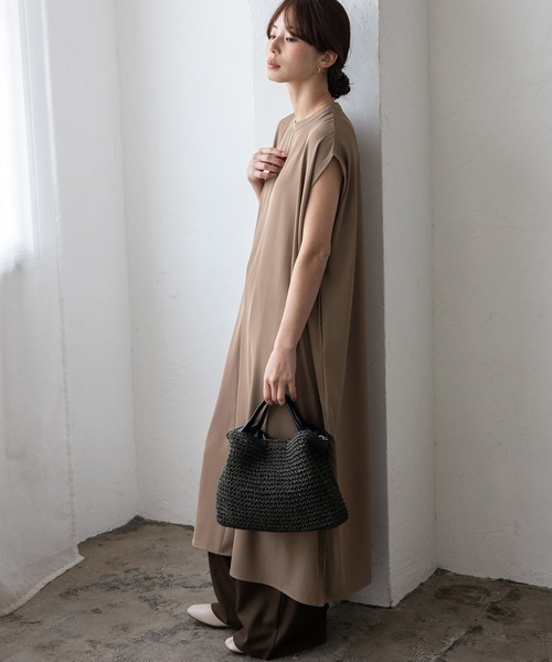 No Rule No Line(ノール-ルノーライン)の「フレンチスリーブマキシワンピ ポケット付き(ワンピース・レディース・モカ/ライトグレー/ブラック・FREE)」の3枚目の写真