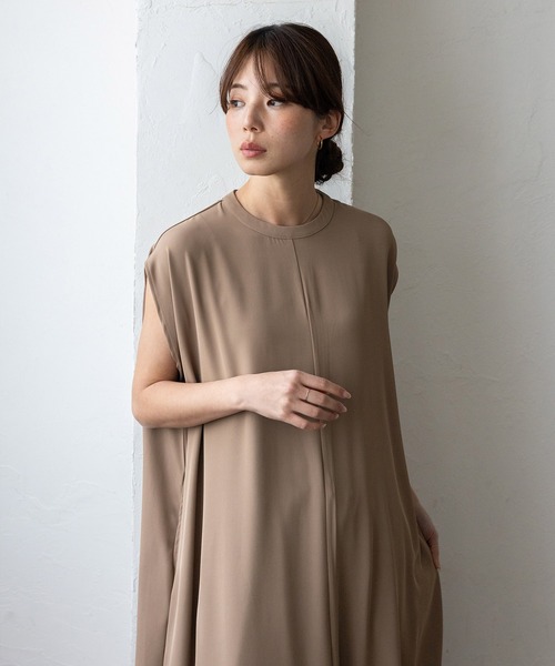 No Rule No Line(ノール-ルノーライン)の「フレンチスリーブマキシワンピ ポケット付き(ワンピース・レディース・モカ/ライトグレー/ブラック・FREE)」の6枚目の写真